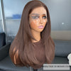 13x4 Lace Front Brown Wig (13x4 in / 33x10 cm) — 18 in (45 cm) Heat-Resistant Synthetic, Side-Swept Bangs, Loose Curly, 150% Density Pre-Combed Glueless Wig for Daily & Party