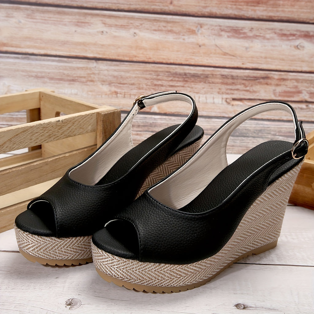 Women's Peep Toe Cross-Strap Platform Sandals – Chunky Buckle High Heels for Summer