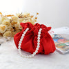Mini Drawstring Bucket Bag with Pearl Decor – Women's Elegant Banquet Wristlet Handbag