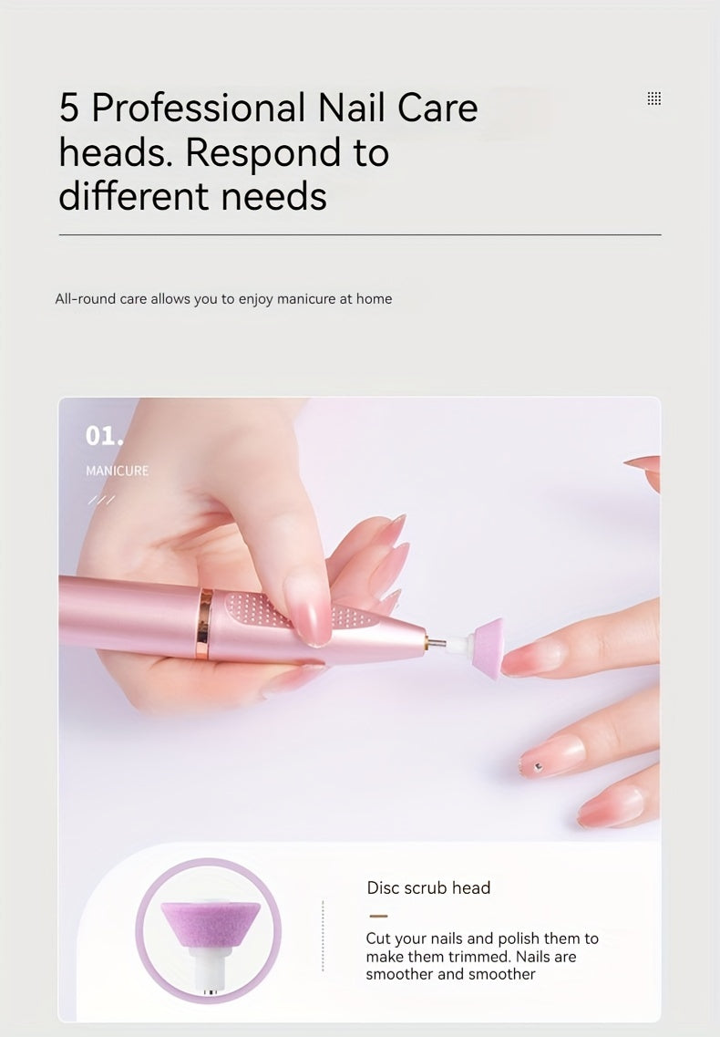 USB Rechargeable Nail Grinder – Cordless Portable Electric Manicure File for Thick Toenails, Nail Tech Tool (Light Beige)