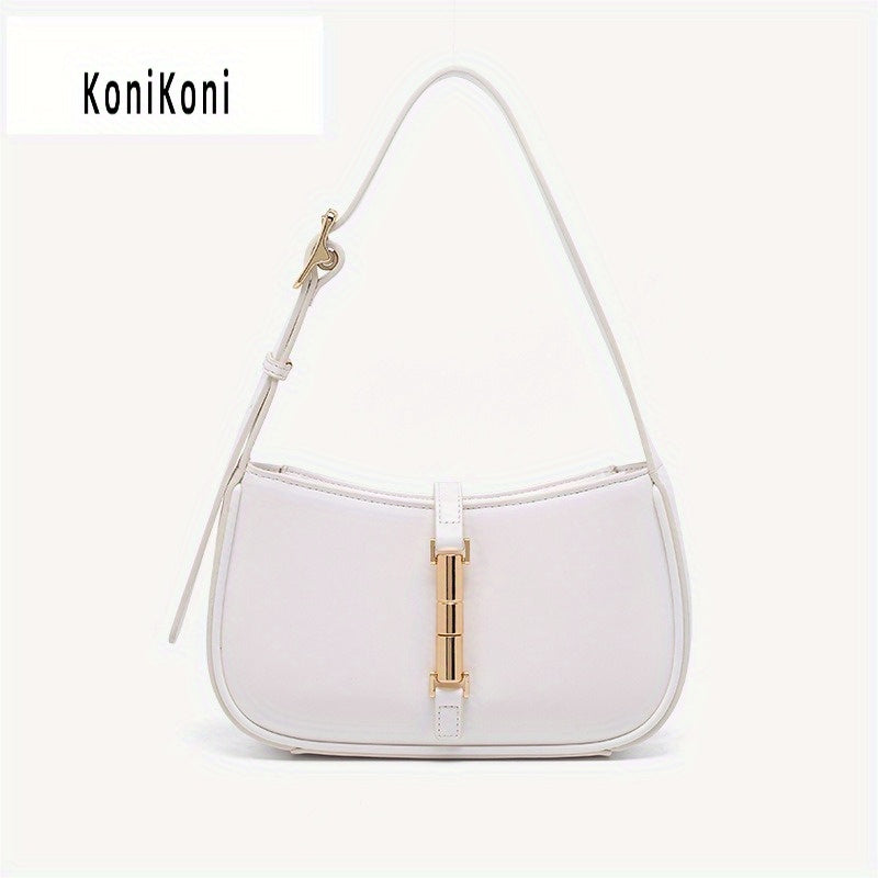 KoniKoni French-Inspired Women's Shoulder Handbag – Magnetic Closure, Gold-Tone Hardware, Microfiber Leather Tote (Beige, White, Black, Burgundy, Light Brown)