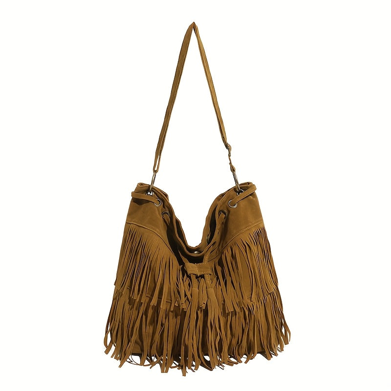 Women's Corduroy Bucket Bag with Tassel - Adjustable Foldable Crossbody Shoulder Bag, Magnetic Closure, Minimalist Urban Travel Purse (Khaki, Light Brown, Black)