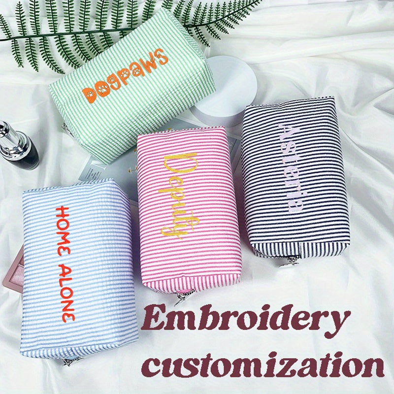 6/10/15-Pack Minimalist Embroidered Canvas Cosmetic Bag Set – Striped Travel Organizer Zipper Pouches for Wedding Favors & Gifts