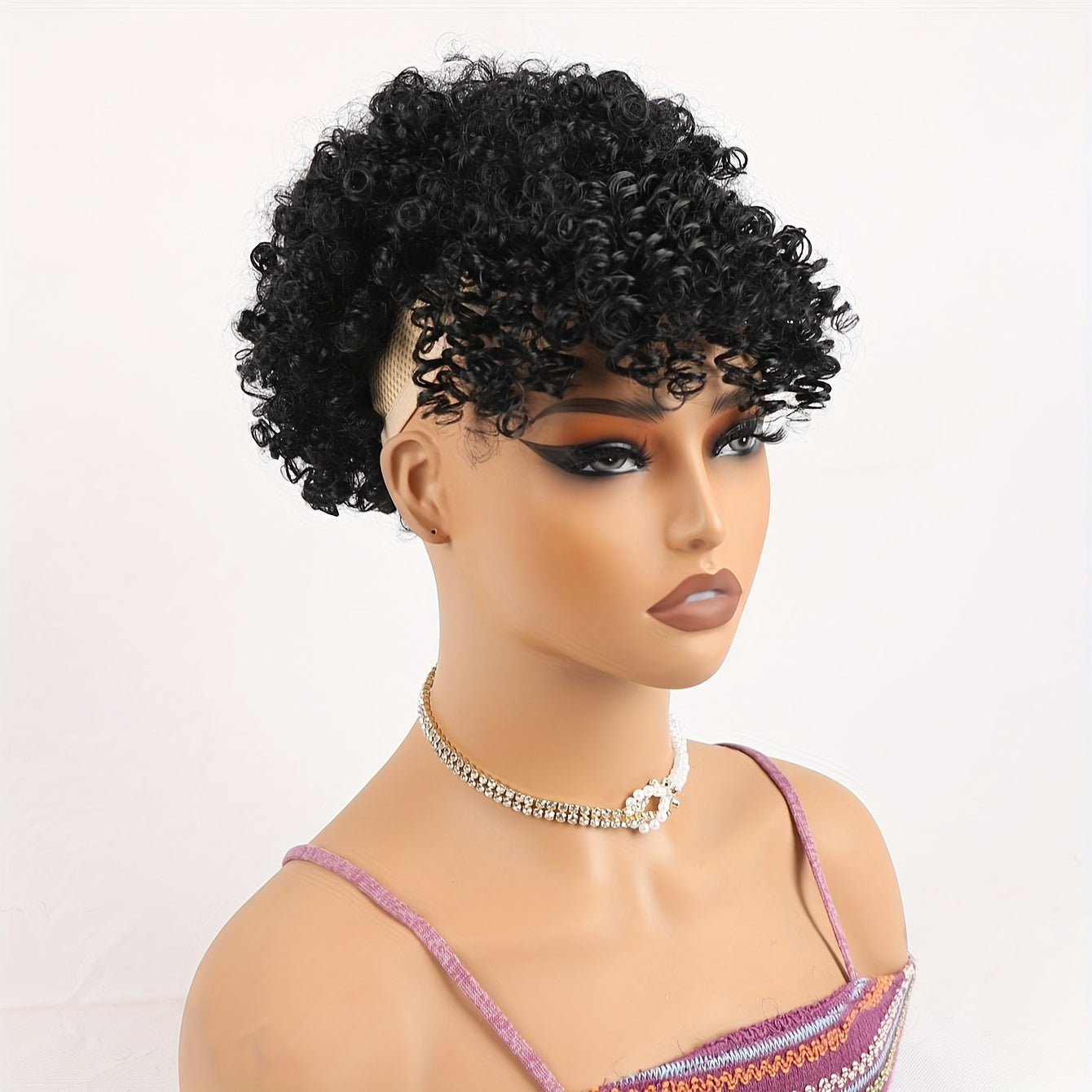 Afro Puff Drawstring Ponytail with Bangs - Short Kinky Curly Pineapple Updo Hair Bun for Women