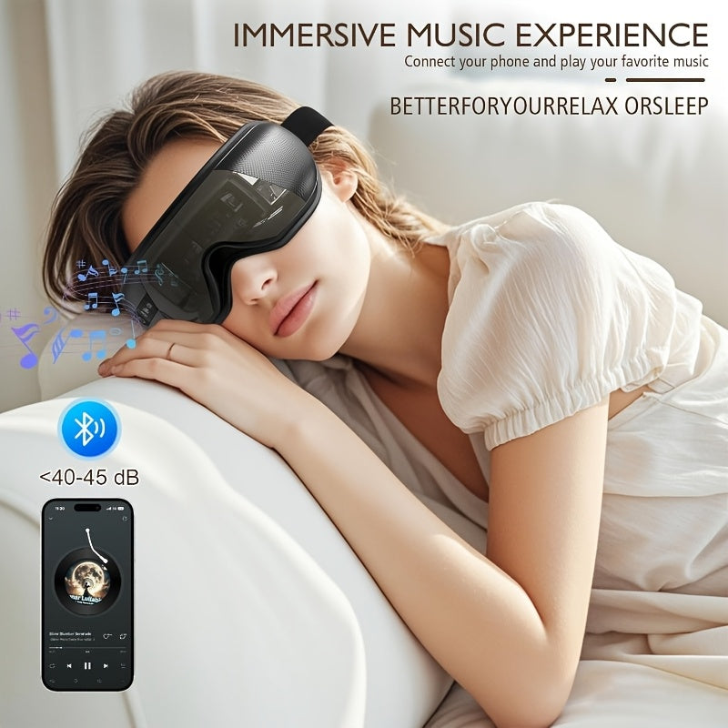 Foldable Eye Massager — Constant Temperature Hot Compress, Acupoint Vibration & Wireless Music, Breathable Silicone, Rechargeable Portable for Home & Office