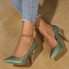 Women's Elegant Floral Vintage Pumps - Shallow Slip-On Stiletto High Heels, Pointed Toe Party Shoes