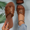 Women's Large-Size Open-Toe Hollow Flat Slip-On Sandals Comfortable Casual Beach & Outdoor Shoes