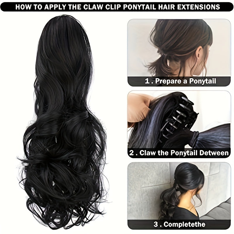 22-Inch (56 cm) Long Wavy Clip-In Ponytail Extension — Synthetic Claw Clip Hair Piece for Women