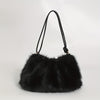 Plush Faux Rabbit Fur Handbag with Adjustable Strap – Fluffy Clutch Purse with Zipper & Polyester Lining (Light Brown, White, Blue, Black)