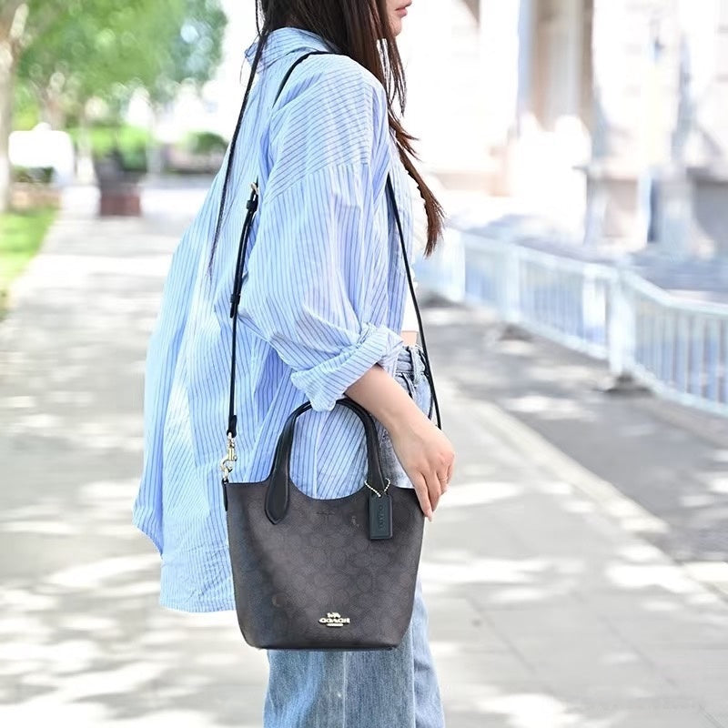 Coach Hanna Signature Canvas Bucket Bag - Women's Crossbody Handbag, Casual Purse & Gift