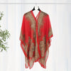Women's Turquoise Jacquard Scarf Shawl – Large Square Lightweight Breathable Beach Cover-Up & Multiway Long Wrap Poncho