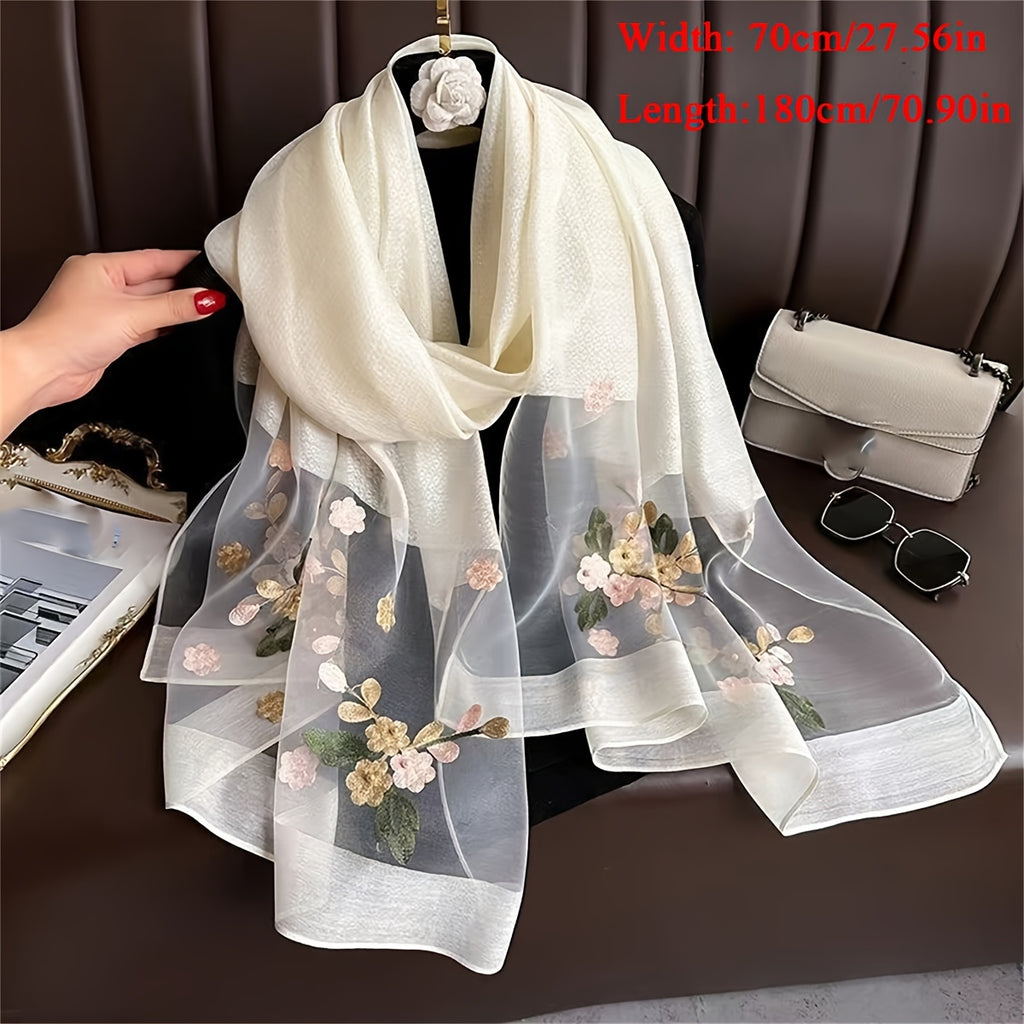 Embroidered Floral Scarf Lightweight Breathable Sunscreen Travel Shawl for Women