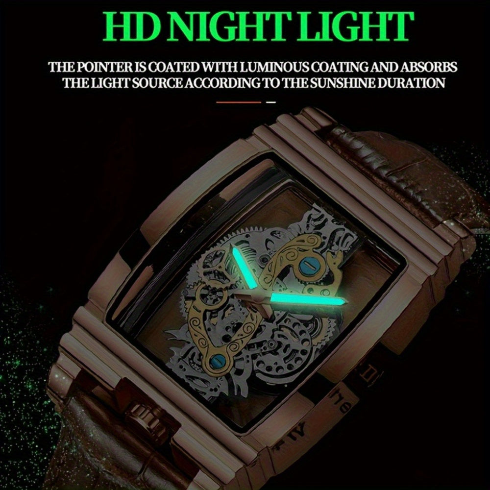 Vintage Gear-Inspired Hollow Skeleton Tourbillon Mechanical Watch – Luminous Night Light, Alloy Case & Strap, Unisex