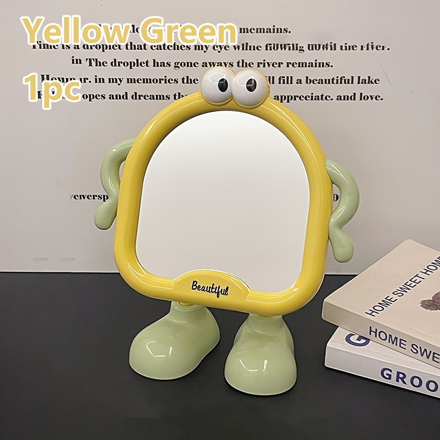 Cute Cartoon Desktop Makeup Mirror — Adjustable Angle HD Glass Portable Dressing Table Mirror for Bedroom & Dorm