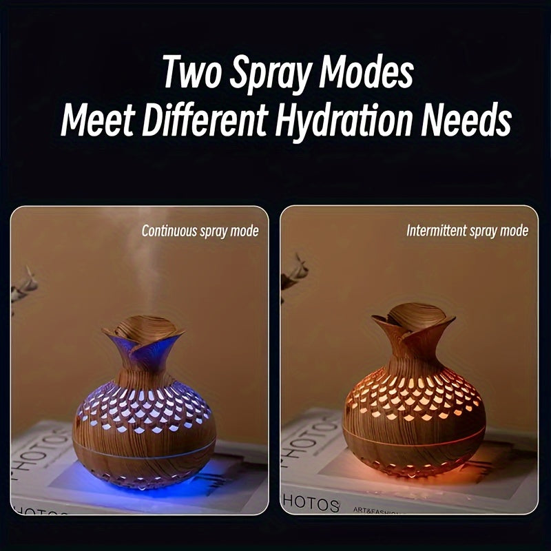 USB-Powered Wood Grain Flower Humidifier & Desk Lamp — Essential Oil Diffuser for Home & Office