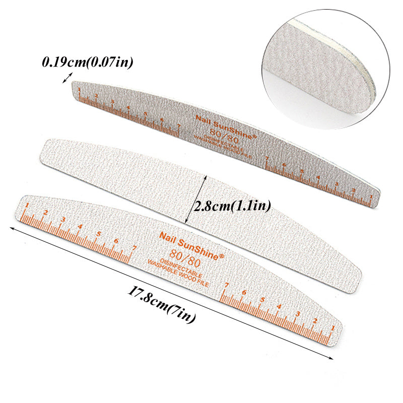 10-Pack Half-Moon Nail Files & Buffers – 80/100/150/180/240 Grit – Birch Wood Sandpaper for Manicure & Pedicure