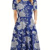 Elegant Retro A-Line Midi Dress Short Sleeve Fit-and-Flare Casual Dress for Women
