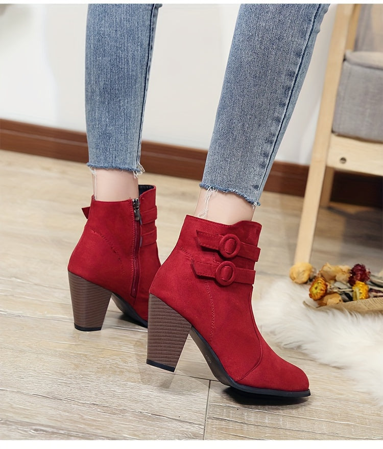 Womens Glam Ankle Booties - Pointed Toe Zipper Booties with Block High Heel, Fabric Upper & Rubber Sole