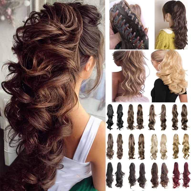 Clip-In Curly Ponytail Hair Extension – 11.8 in (30 cm) Loose Wave Claw Clip, Synthetic High-Temp Fiber for Women