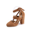 Elegant Women's High Heel Ankle-Strap Sandals – Fabric Upper, Round Toe, Lace-Up Block Heel, Rubber Sole
