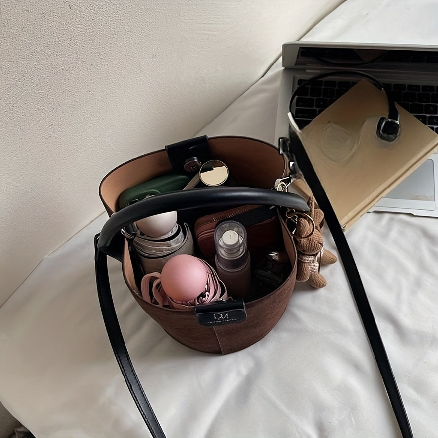 Women's Felt Bucket Bag – Adjustable Crossbody Purse with Magnetic Closure & Gold-Tone Hardware | Khaki, Dark Brown, Green, Yellow, Black