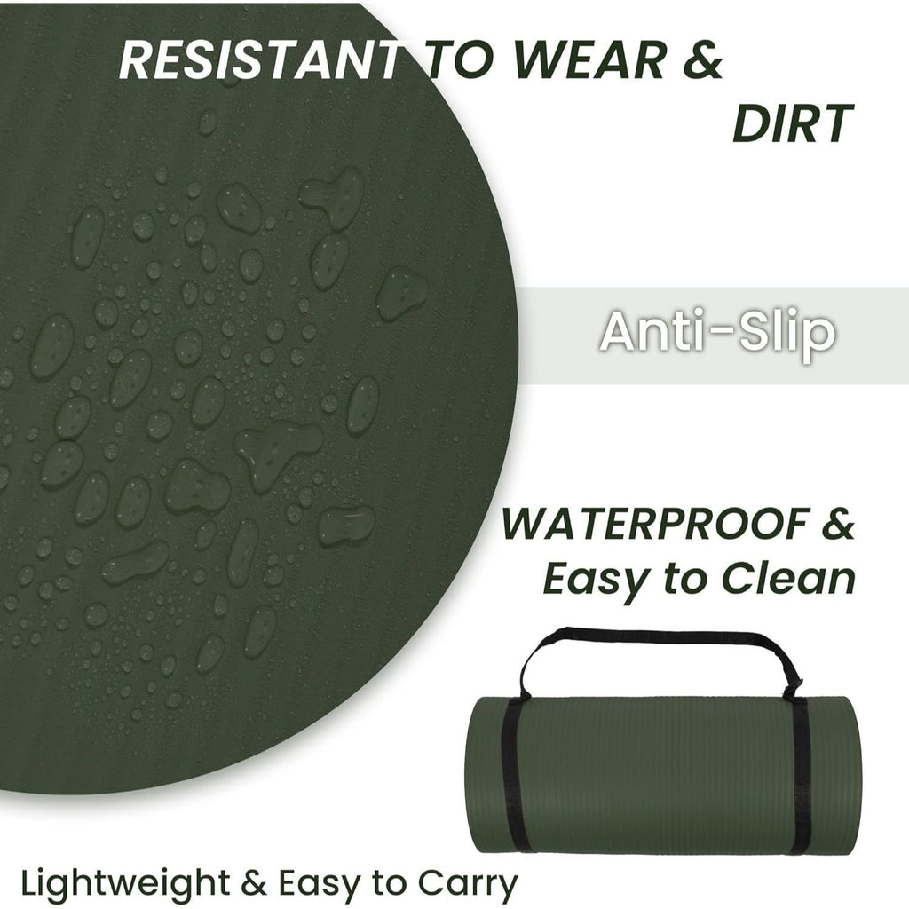 BalanceFrom 1" (25 mm) Extra Thick Yoga Mat - 71 in x 24 in (180 x 61 cm) High-Density Non-Slip Pilates & Exercise Mat with Carry Strap