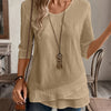 Women's Blue Asymmetrical Hem 3/4 Sleeve Top – Round Neck Pullover Blouse, Regular Fit, All-Season Casual