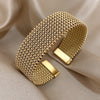 Vintage Braided Mesh Stainless Steel Open Cuff Bracelet – 18K Gold Plated Waterproof Unisex