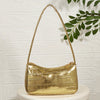Golden Crocodile-Embossed Shoulder Baguette Bag for Women, Metallic Underarm Purse — Chic Everyday & Mother's Day Gift