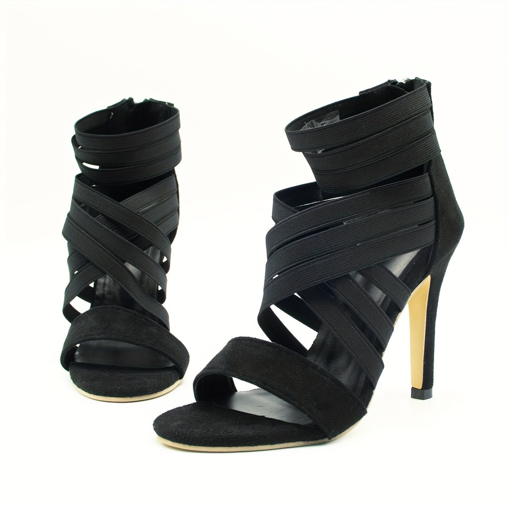 Women's Stiletto Heeled Sandals - Peep Toe Dress Pumps with Back Zipper