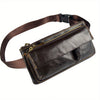 Vintage Oil-Wax Cowhide Leather Belt Bag - Adjustable Unisex Waist & Crossbody Sling with 3 Zipper Pockets, Phone Pocket (Fits 33.4–45.3 in / 85–115 cm)