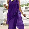Royal Blue Chiffon Midi Dress with Asymmetrical Hem & Layered Sleeves - Sleeveless Crew Neck Bodycon Dress for Women