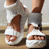 Knitted Platform Sandals for Women - Cushioned Midsole, Adjustable Back Strap, Breathable Fabric Upper, TPR Sole