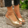 Women's Peep Toe Cross-Strap Platform Sandals – Chunky Buckle High Heels for Summer