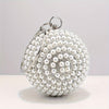 Faux Pearl Rhinestone Ball Evening Clutch Bag, Beaded Metal Handbag for Wedding Prom Party