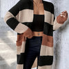 Elegant Soft Women's Color Block Cardigan - Long Sleeve Mid-Length (Midi) Sweater with Pockets, Relaxed Fit for Fall Winter