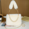Faux Fur Mini Handbag with Chain Strap - Synthetic Square Zipper Purse for Women