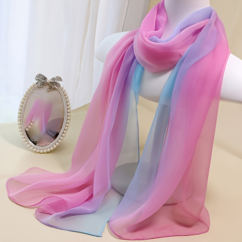 Gradient Gauze Scarf Lightweight Breathable Sunscreen Shawl for Women