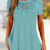 Women's Summer Lace-Trim Pullover Top - Light Gray Short Sleeve Casual Blouse, Medium Stretch, Machine Washable