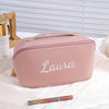 Embroidered Personalized Large Capacity Makeup Bag - Travel Toiletry Organizer with Zipper & Top Handle (Black, Brown, Pink)