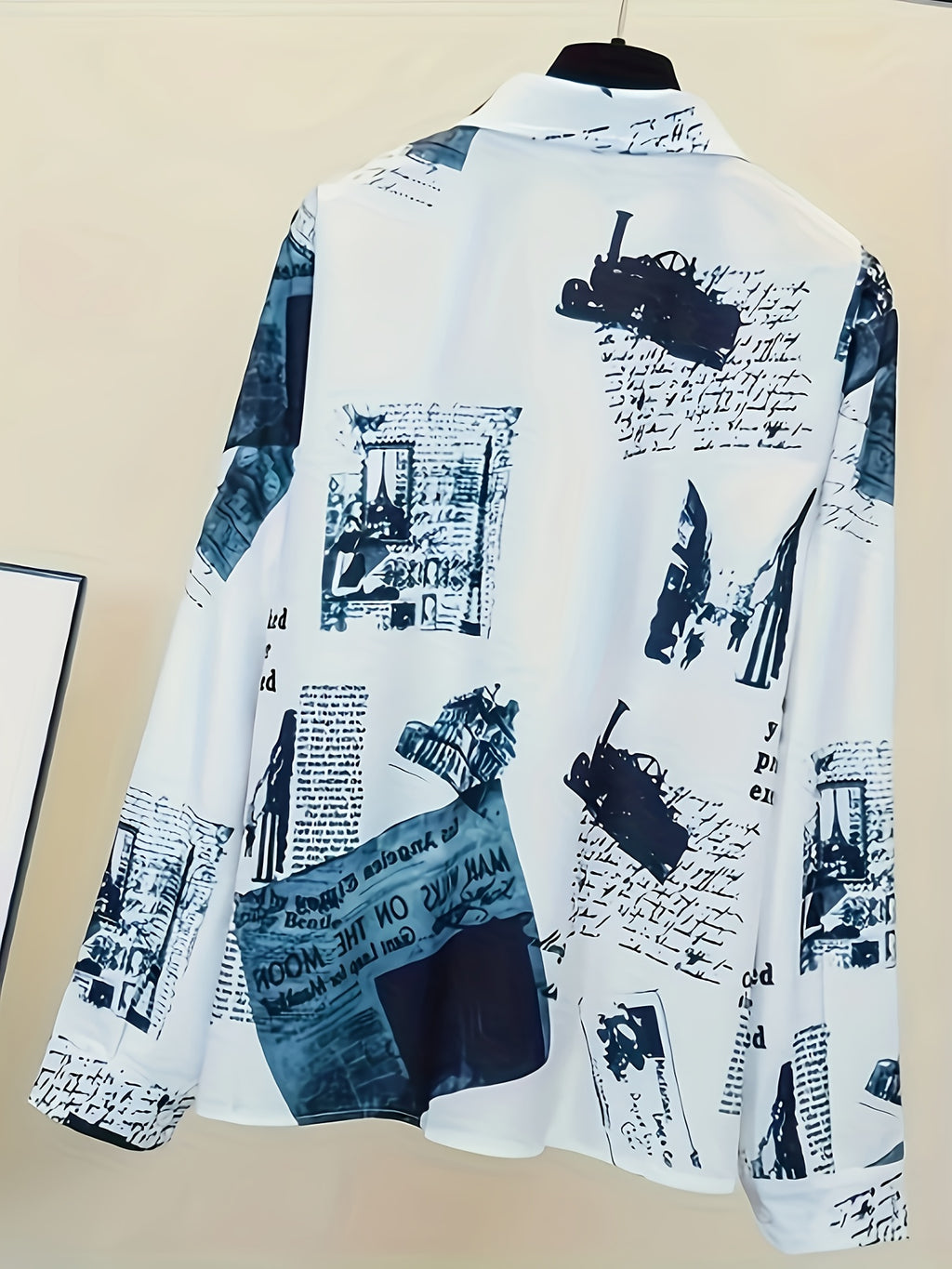 Women's Letter Print Button-Up Blouse - Long Sleeve Collared Polyester Shirt, Machine Washable