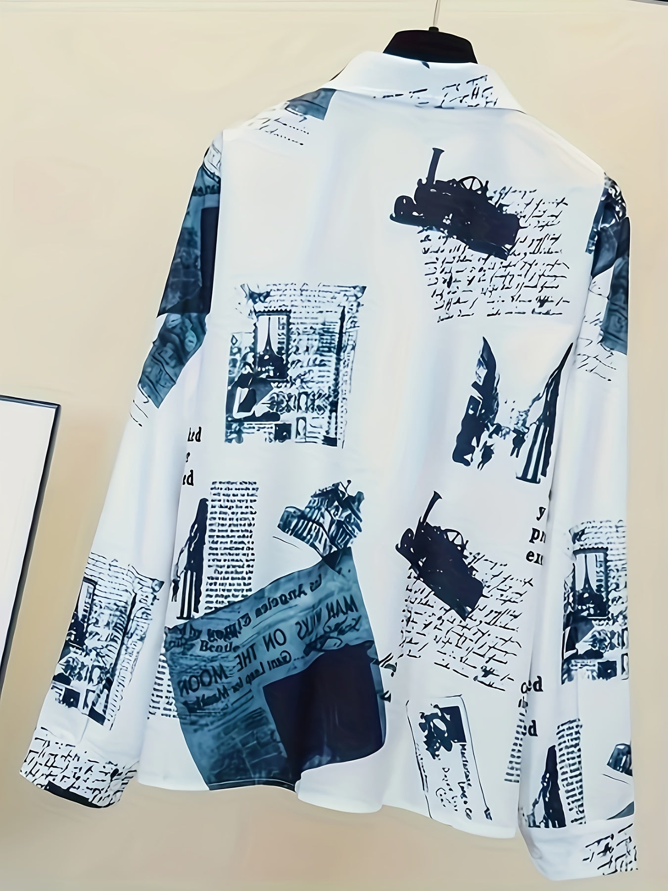 Women's Letter Print Button-Up Blouse - Long Sleeve Collared Polyester Shirt, Machine Washable