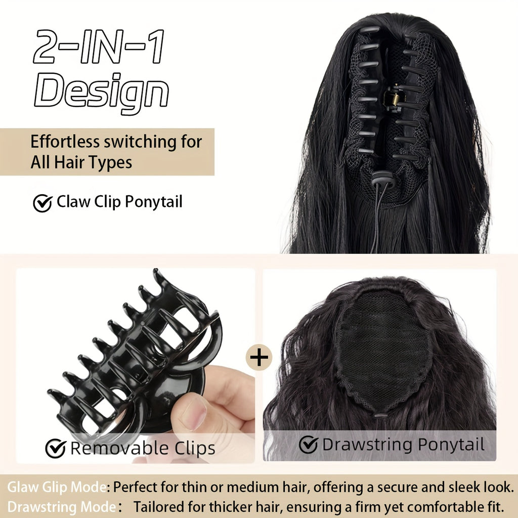 28-Inch (71 cm) Heat-Resistant Clip-In Water Wave Ponytail Extension - Synthetic Ombre Hairpiece (Blonde/Brown/Black/Red/Dark Brown) for Women & Girls