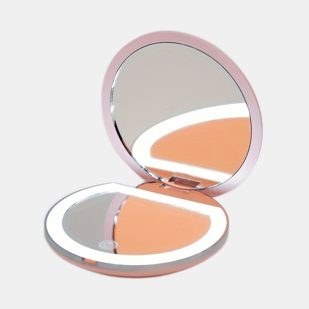 LED Travel Makeup Mirror - Lighted Double-Sided Compact with 2X & 5X Magnification, USB Rechargeable Foldable Handheld for Purse & Pocket