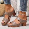 Women's Platform Slip-On Sandals, Chunky Block Heel, Soft PU Sole, Ankle-Strap Open Toe