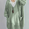 Plus Size Women's Oversized V-Neck Longline Sweater - Soft Ribbed Viscose Knit, Machine-Washable Black Pullover for Fall/Winter