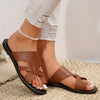 Women's Toe Loop Flat Slides Colorblock Slip-On Summer Beach Casual Sandals
