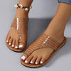 Women's Golden Snake Beige Slip-On Roman Sandals - Low Heel Round Toe Mules with Faux Upper & Rubber Sole
