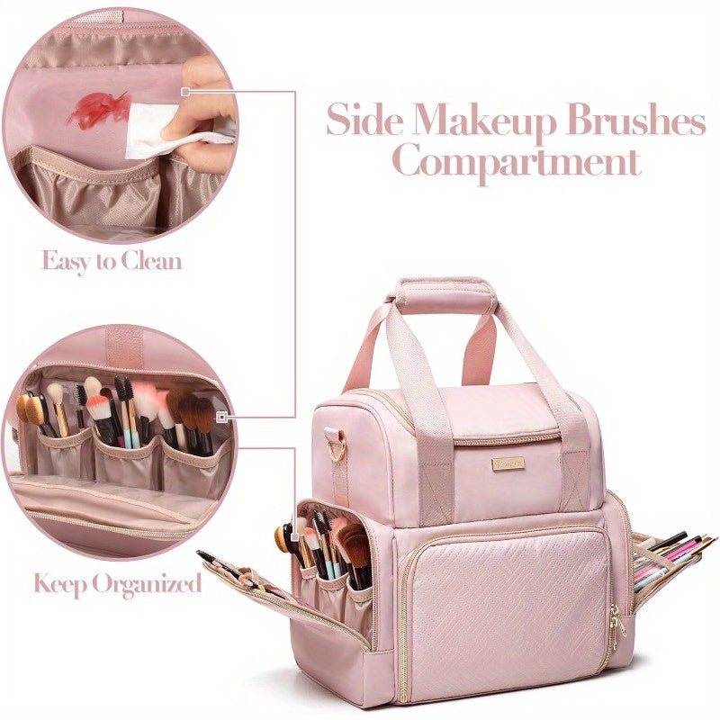 Large Double-Layer Travel Makeup Bag 11.8 x 8.6 x 11.8 in (30 x 22 x 30 cm) – 3 Removable Cases, Inner Dividers & Brush Organizer