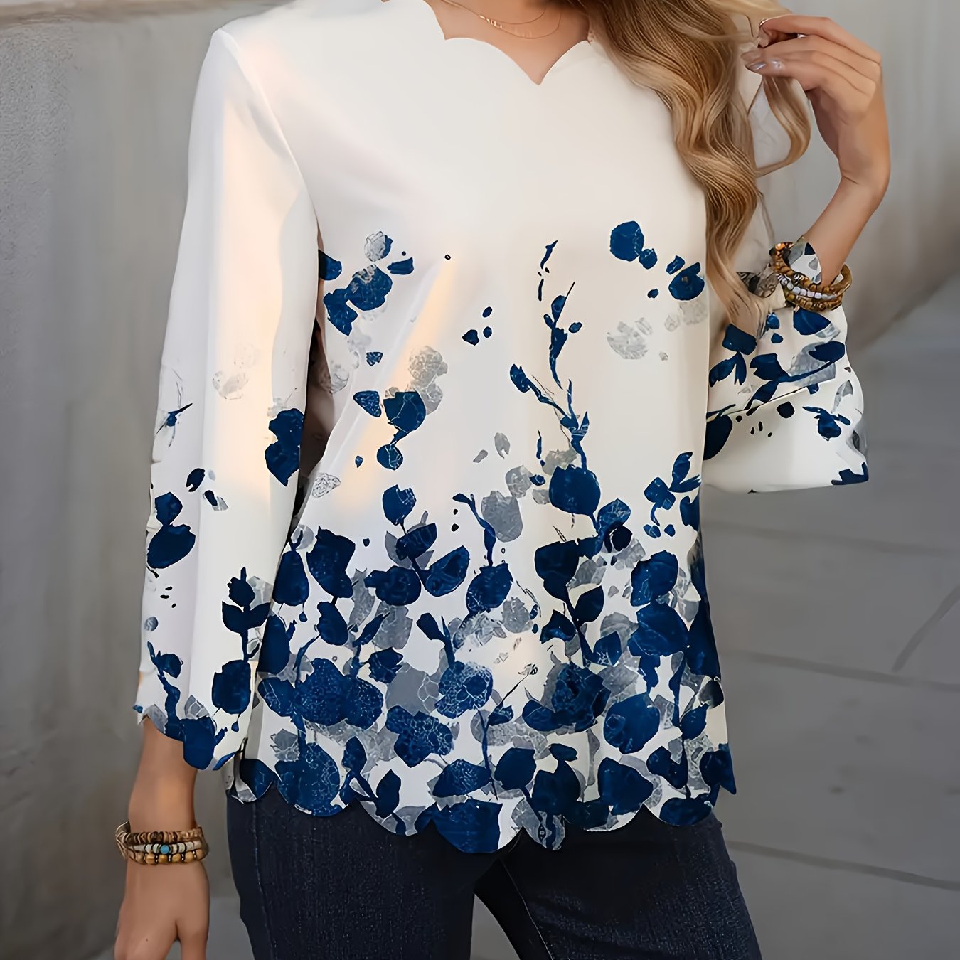 Elegant Floral Women's Short Sleeve Blouse - Black & White Dot Tunic with Collar, Machine Washable, Casual to Dressy